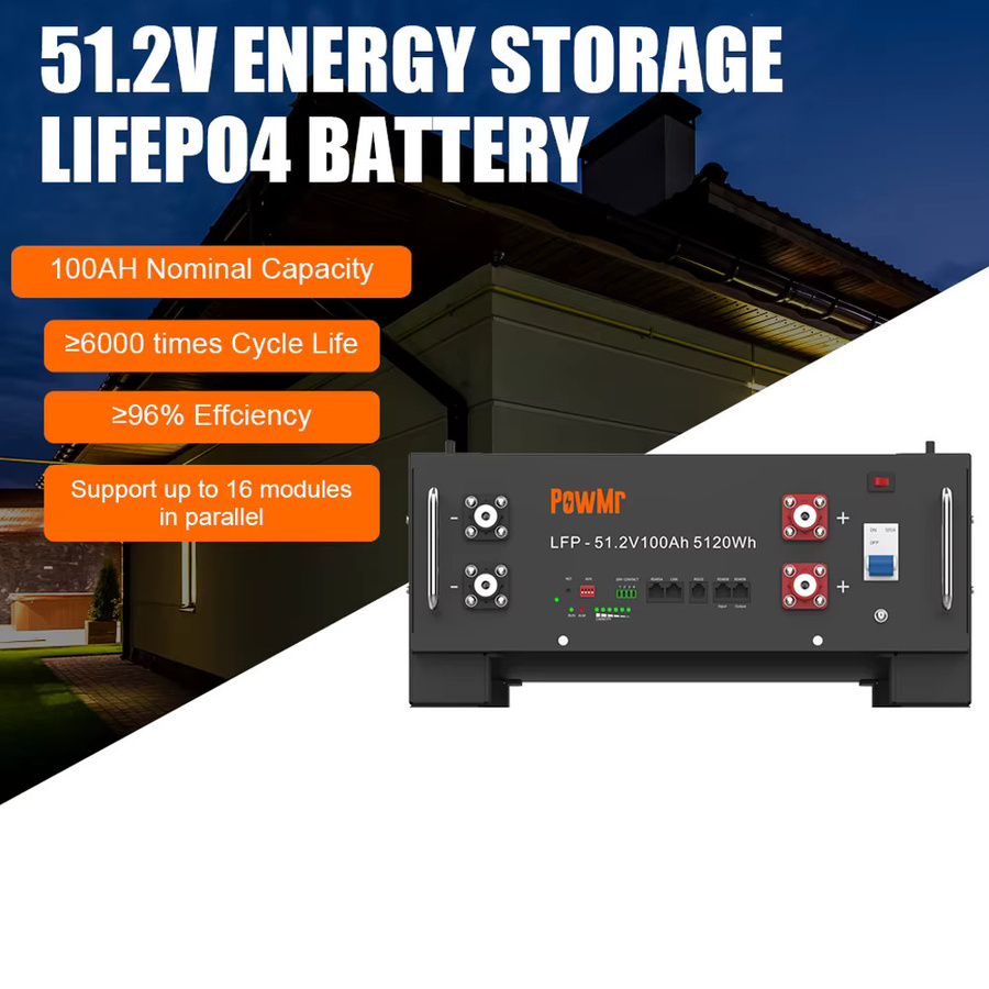 PowMr Rackmontierbare Batterie 100Ah 5KWH mit integriertem BMS und RS485/CAN Anschluss in Schwarz für Solarsysteme - Bild 2