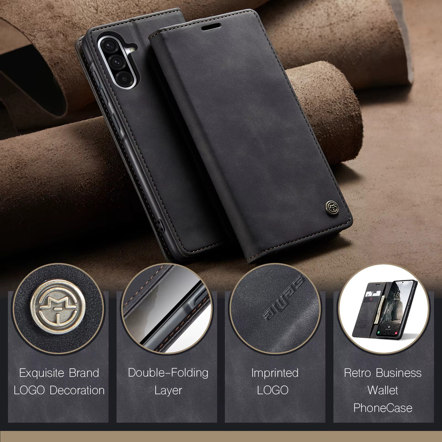 Luxuriöse Leder-Geldbörse Handyhülle für Samsung Galaxy A36 5G, Galaxy A56 und A35 5G mit Kartenfächern und Standfunktion in Schwarz - Bild 2