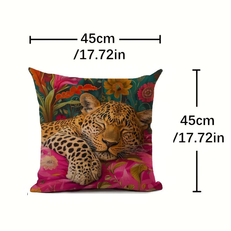 VIKAMA Kissenbezug aus Leinen mit floralem Leopardenmuster in Multicolour, quadratisch, Breite: 30 cm, Höhe: 30 cm - Bild 2