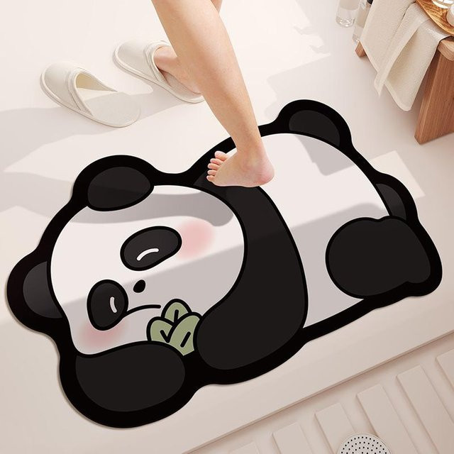 Schnelltrocknende Panda Kieselgur Badezimmermatte für Dusche und Toilette, Farbe: Weiß, B/T: 60 x 40 cm - Bild 1