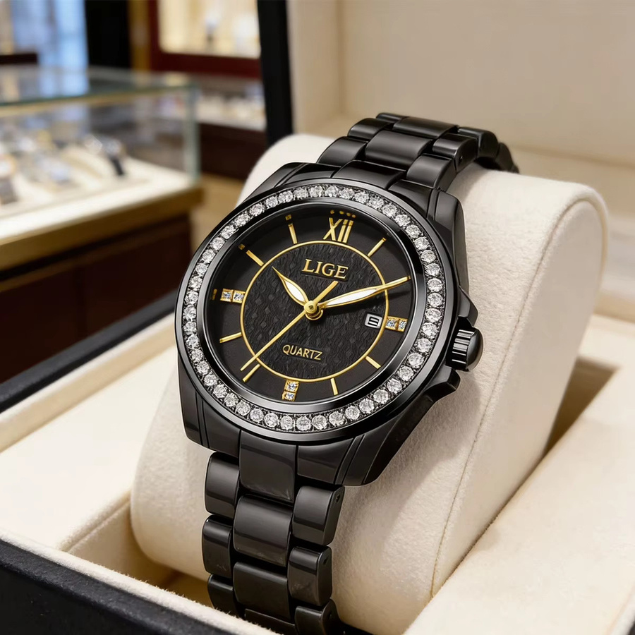 LIGE Armbanduhr, Quarz, Edelstahl, Weiß, Damen, Datum, Leuchtzeiger - Bild 2