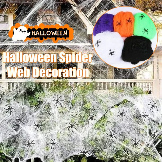 Trebalena Halloween Spinnennetz-Dekoration in Weiß mit künstlichen Spinnen für deine Party im Innen- und Außenbereich - Bild 1