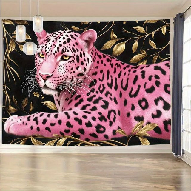 VIKAMA Wandteppich mit rosa Panther-Motiv im Retro-Stil, Textiler Wandbehang mit Animal-Print für dein Schlafzimmer oder Wohnheim, B: 60 cm, H: 40 cm - Bild 1