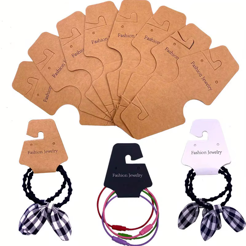 100 Stück selbstklebende Schmuckverpackung-Karten aus Papier für Armbänder und Halsketten in Weiß und Braun - Bild 2