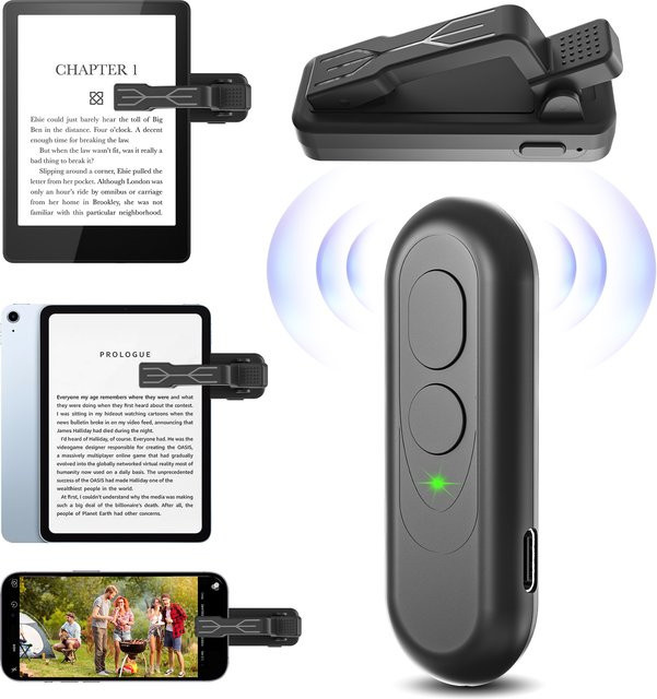 SZILBZ Fernbedienung Seitenwender in Schwarz für Kindle, E-Reader, iPhone, iPad und Kamera zur Videoaufzeichnung - Bild 1
