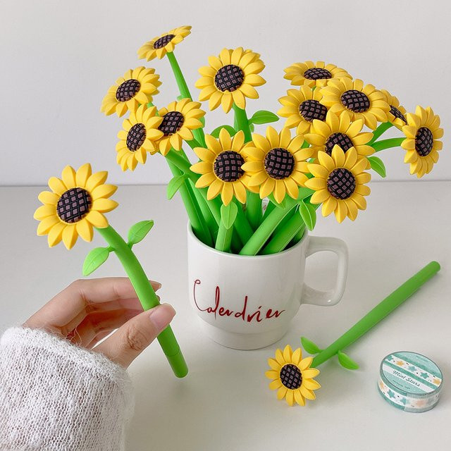 5 Stück Cartoon-Sonnenblumen-Gelstifte in Gelb, 1,0 mm Schreibstifte für Schüler - Bild 1