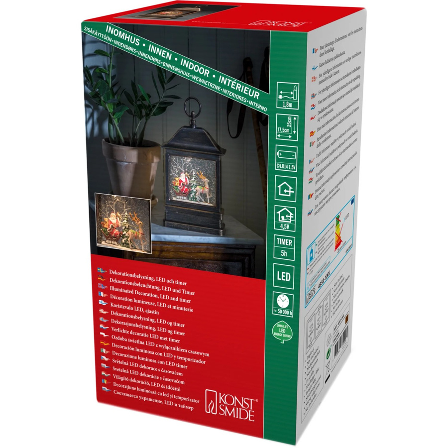 Konstsmide LED Schneelaterne Weihnachtsmann im Schlitten, Farbe: Weiß/Braun, Höhe: 25 cm - Bild 2