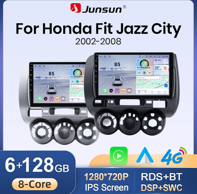 Junsun Wireless CarPlay und Android Auto Autoradio für Honda Fit Jazz City mit GPS, Bluetooth und FM in Schwarz - Bild 1