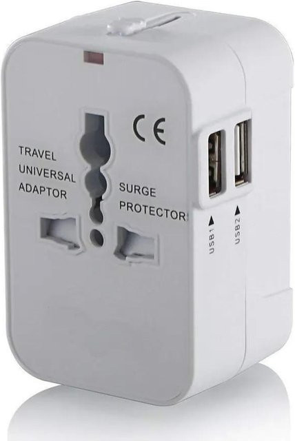 Universeller Reiseadapter Market-5 mit 2 USB-Ladeanschlüssen in Weiß - Bild 1