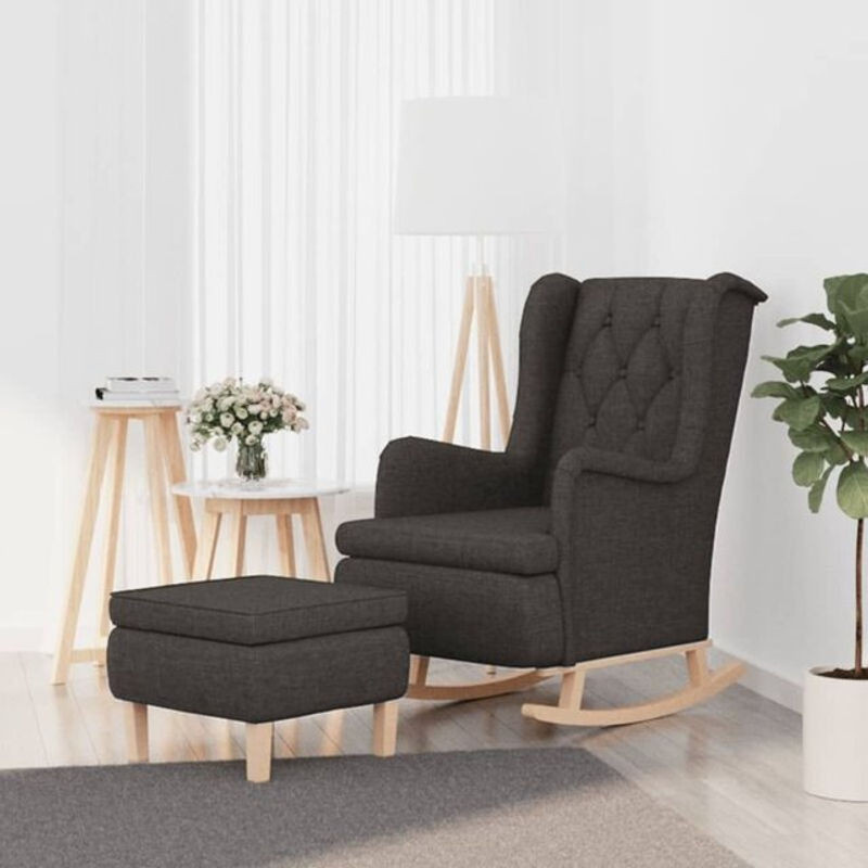 Schaukelsessel mit Hocker von vidaxl in Dunkelgrau aus Stoff und Holz - Bild 1