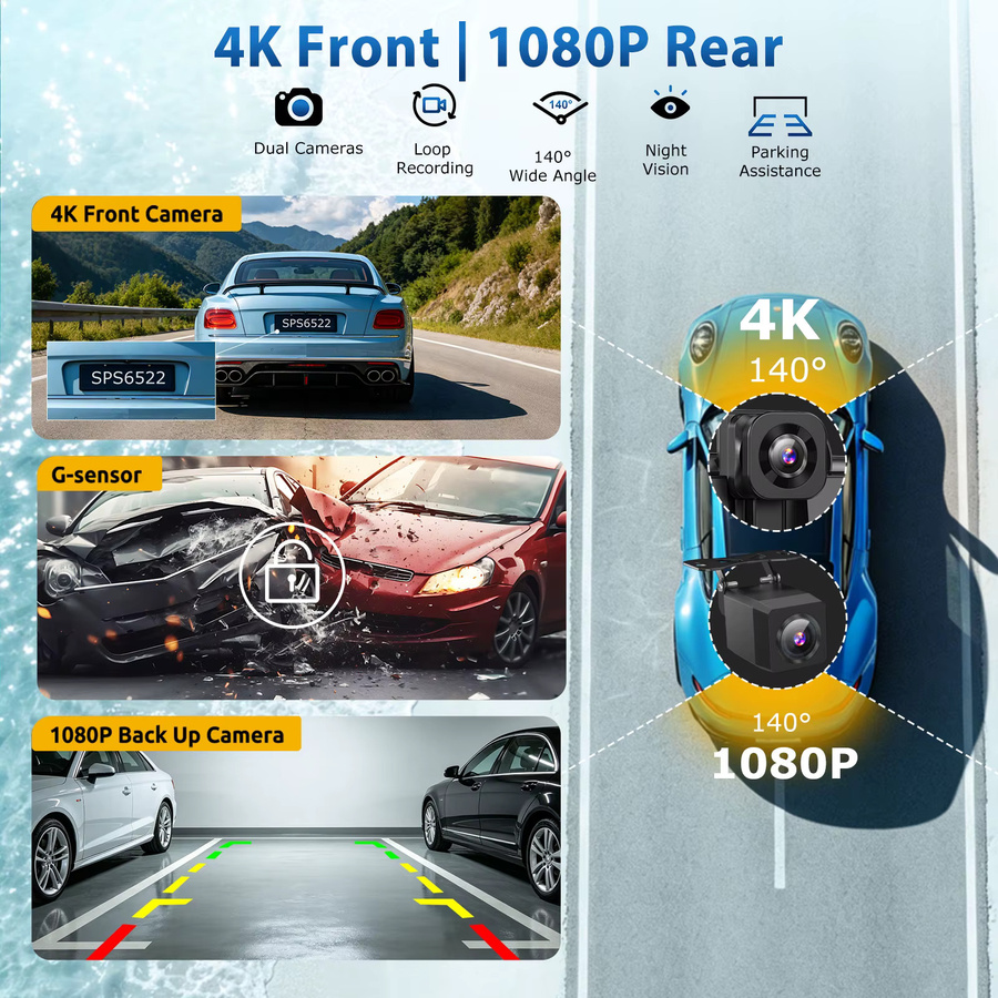 ESSGOO Carplay Android Auto Multimedia-Player mit 11,3 Zoll Display, 4K Dual-Objektiv Fahrtrekorder und Rückfahrkamera, Schwarz, WiFi und Bluetooth - Bild 4