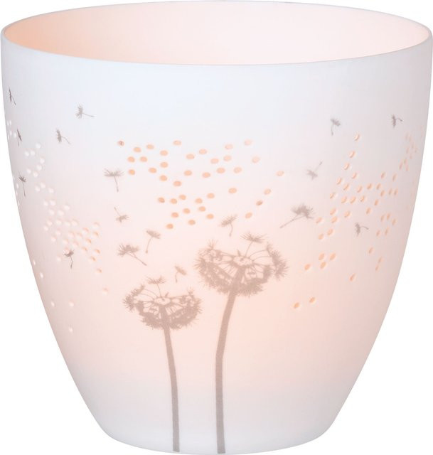 Teelichthalter PUSTEBLUME aus Glas in Weiß mit floralem Design und runder Form - Bild 1