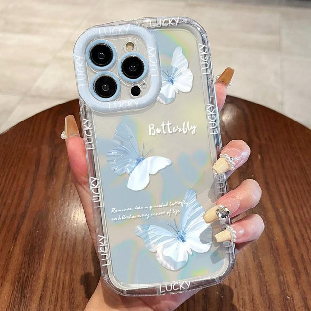 TUNEDEE Silikon Handyhülle mit Katzen- und Schmetterlings-Design für iPhone 11 bis 16 Pro Max, transparent - Bild 1