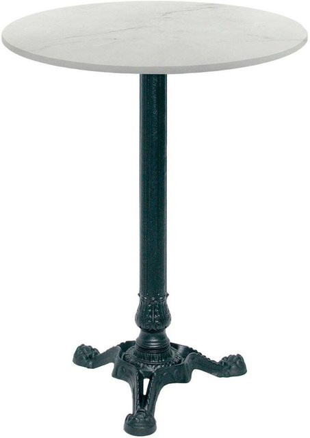 RestooTab Stehtisch Bistrot rund in Stein- und Holzoptik, Farbe Weiß/Beige/Marmoriert mit schwarzem Gestell, Durchmesser: 60 cm, Höhe: 113 cm - Bild 1
