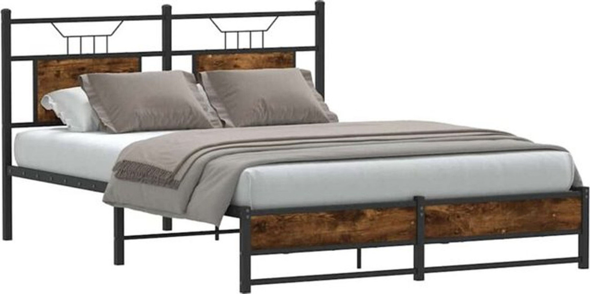 Bettgestell aus Holzwerkstoff und Stahl von Vidaxl in Braun im Industrial Design, B/T: 140 x 190 cm - Bild 1