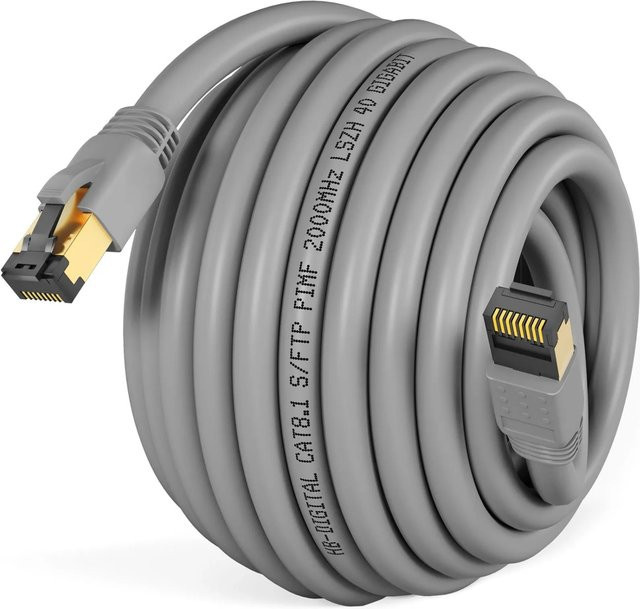 hb-digital Patchkabel CAT 8.1 LAN Kabel RJ45 S/FTP PimF LSZH Grau 20 m - Bild 1