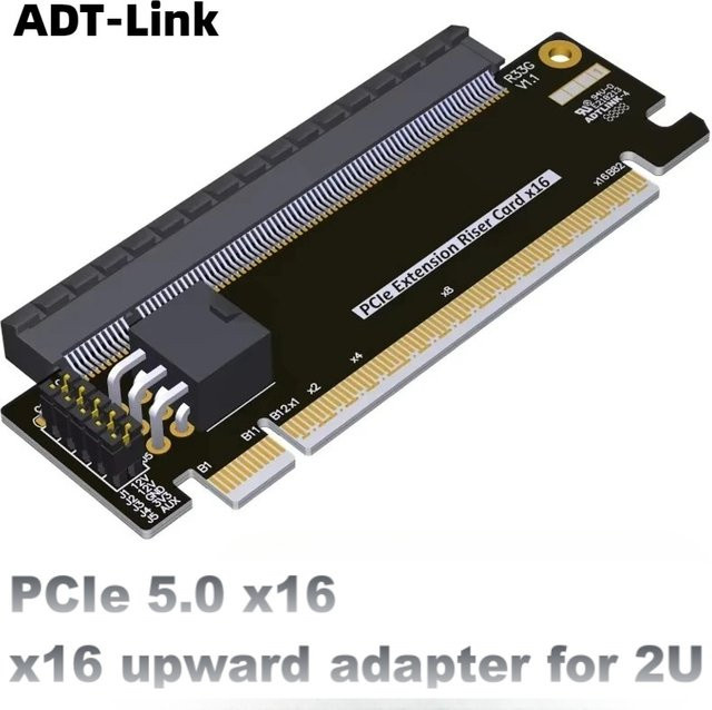 ADT-Link PCI Express 5.0 16x Riser Extended Card Gen5 Testadapter für 1U 2U 4U ATX Gehäuse in Schwarz - Bild 1