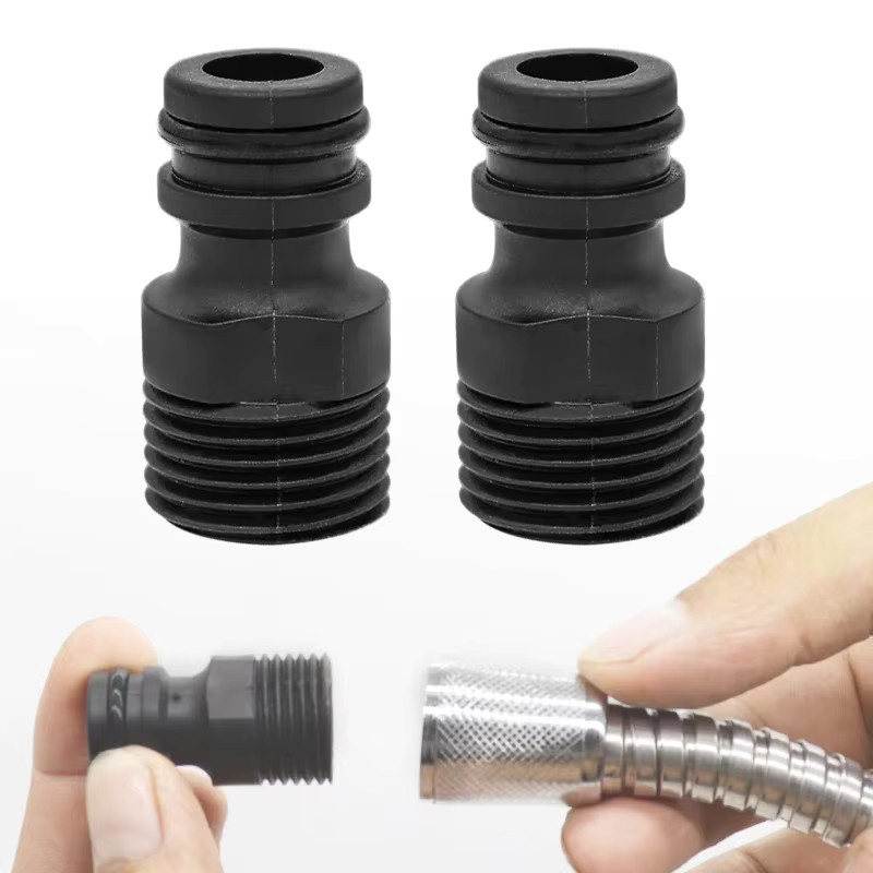 2er-Set Schlauch Gewinde Adapter 1/2 Zoll Quick Connect in Schwarz für Garten, Wasserrohr und Autowäsche - Bild 2