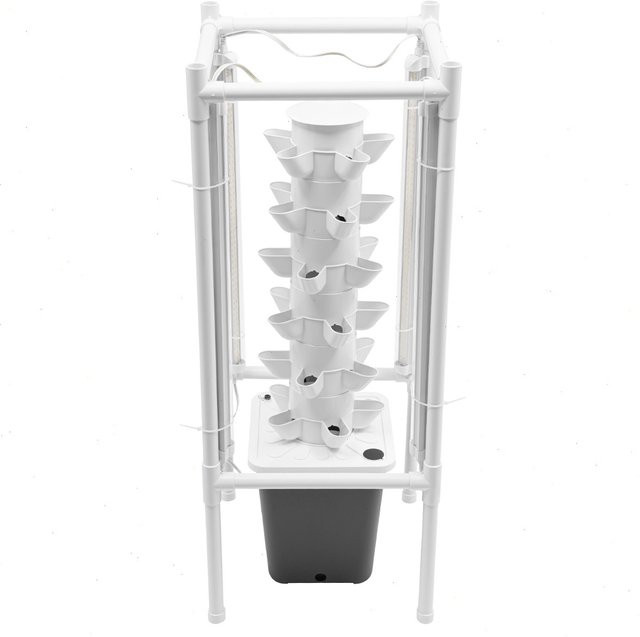 Bymaocar Hydroponisches Anbausystem 30-Loch-Turm-Kit mit Beleuchtung und Ständer für Bodenloses Gärtnern in Grau und Weiß, Höhe: 97 cm, Breite: 39 cm, Tiefe: 39 cm - Bild 1