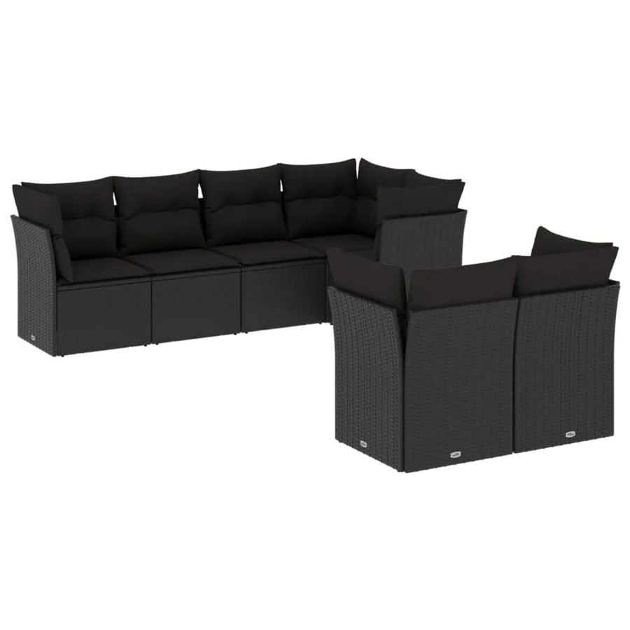 vidaXL 7-tlg Garten-Sofagarnitur in L-Form aus schwarzem PE-Rattan mit Sitzkissen und Rückenkissen inklusive Stauraum - Bild 2