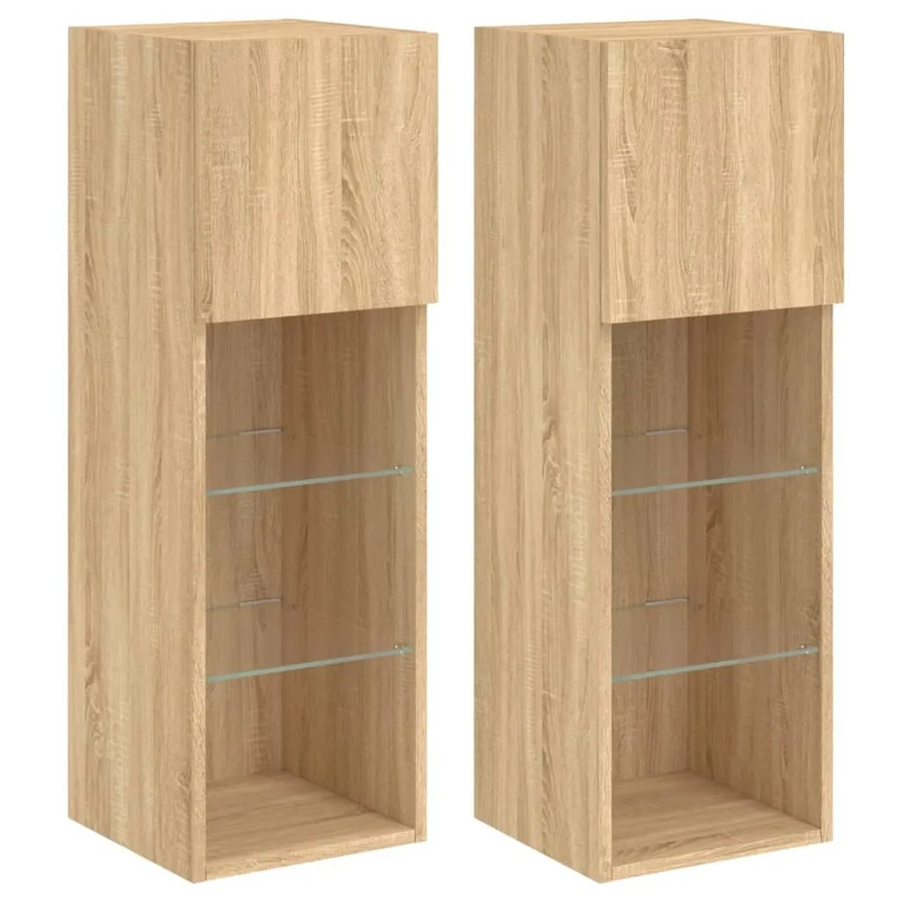 vidaXL TV-Schränke Set mit LED-Beleuchtung in Sonoma-Eiche, 2 Stück, Wandmontage, B/T/H: 30,5 x 30 x 90 cm - Bild 1