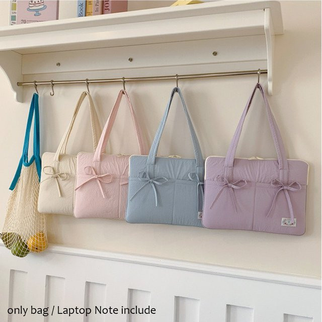 Laptoptasche für Apple MacBook Air und Pro 13 bis 14 Zoll in Weiß mit Innentasche und Schleife - Bild 1