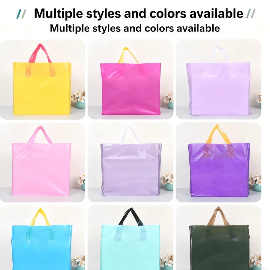50 bunte Kunststoff-Einkaufstaschen mit Griff und individuellem Logo für Geschenke und Partys, mehrfarbig - Bild 6