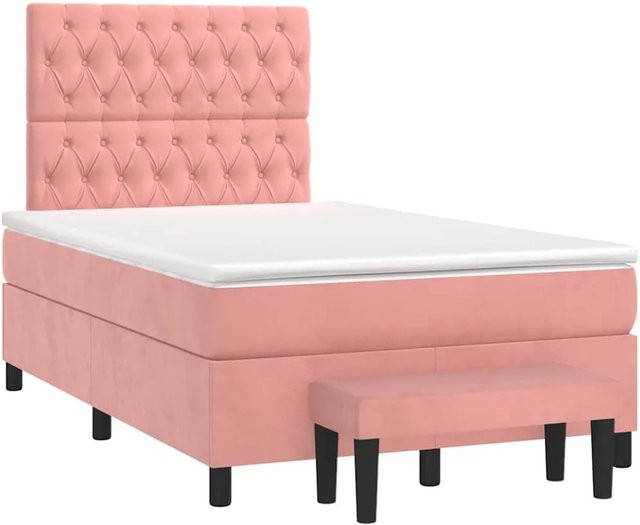 vidaXL Boxspringbett mit Matratze aus Samt in Rosa, B/T/H: 120 x 190 x 118 cm - Bild 1