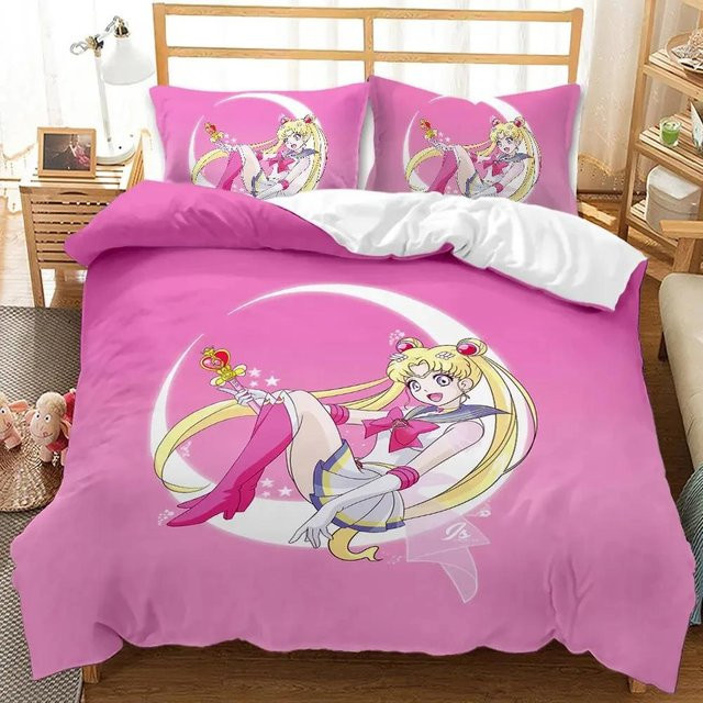 Sailor Moon Bettwäsche-Set für Mädchen von Your Warm Home in Rosa mit Bettbezug und Kissenbezug, B/H: 135 x 200 cm - Bild 1