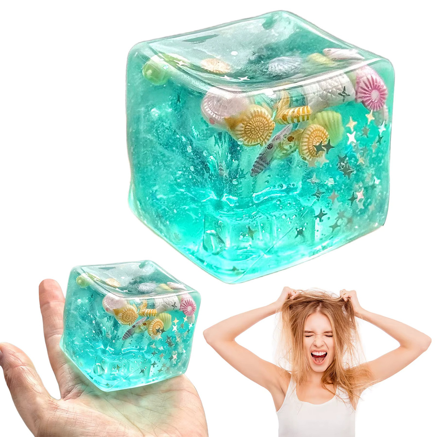 NovaSphere Stress-Eiswürfel Fidget-Spielzeug, mit blauen Ozeanmuscheln, weich - Bild 2