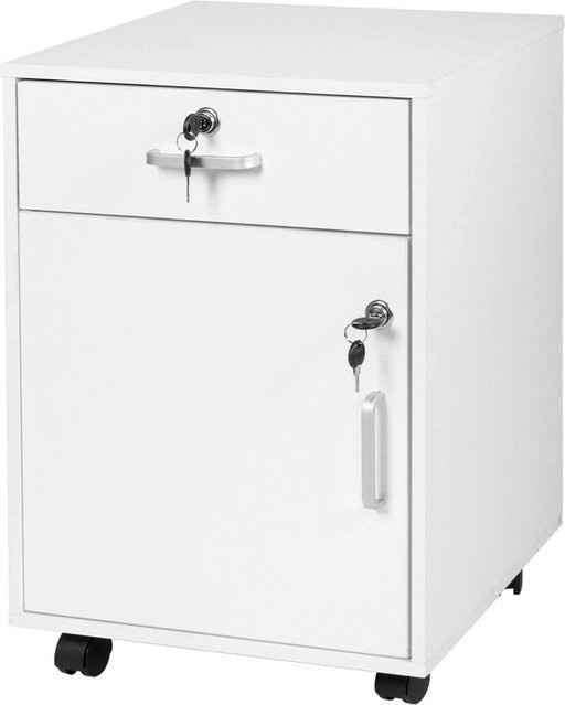 Relaxdays Rollcontainer aus Holzwerkstoff in Weiß mit Schloss und Rollen, H x B x T: 57 x 40 x 40 cm - Bild 1