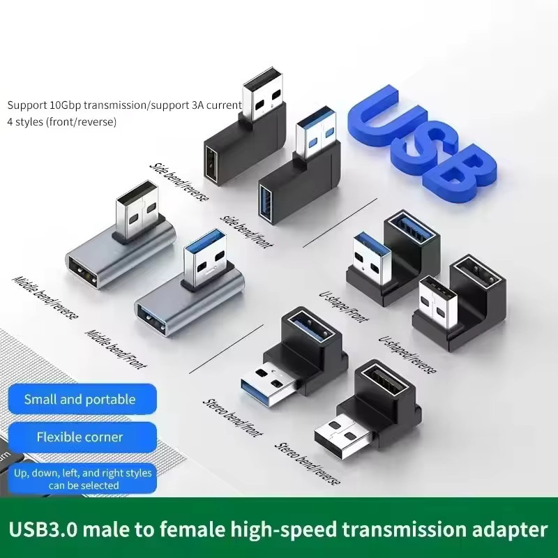 NNBILI USB 3.0 Winkeladapter 90 Grad Stecker auf Buchse, 10 Gbit/s Verlängerungsadapter für Laptop und PC, Schwarz - Bild 2