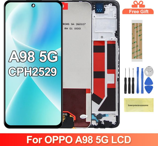 Sinmaytai LCD-Display mit Rahmen und Touchscreen-Digitizer für Oppo A98 5G CPH2529 in Schwarz - Bild 1