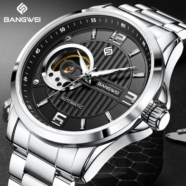 BANGWEI Armbanduhr Automatik, Edelstahl, Blau, Herren - Bild 1