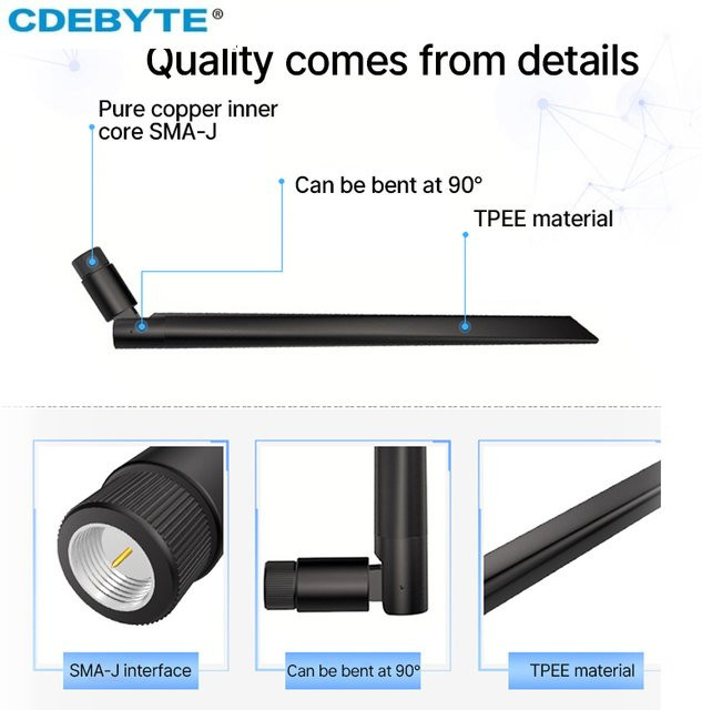 5er Set CDEBYTE TX-JKS Serie Biegbare Gummistangenantennen Wide Band 3dBi in Schwarz für 230MHz, 470MHz, 868MHz, 915MHz, 2,4G und 4G - Bild 1