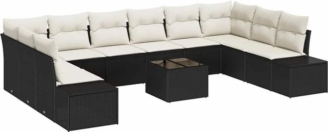 vidaXL Garten-Sofa-Set 11-tlg. aus Poly-Rattan in Schwarz mit Kissen und Tisch im L-Shape Design - Bild 1