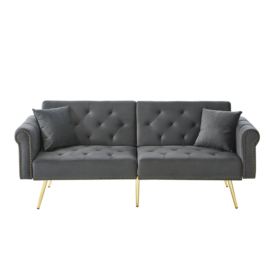 Merax Schlafsofa 2 Sitzer Modern mit Samtbezug in Grau und Click-Clack-Funktion - Bild 2