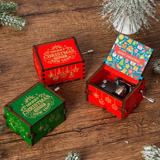 Eyesin Weihnachts-Spieluhr aus Holz mit Handkurbel in Mehrfarbig, Rustikale Tischdekoration für Kinder und Weihnachten - Bild 1