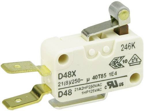 ZF Mikroschalter D489-V3RA, 250 V/AC, 21A, 1 x Ein/(Ein) tastend, Weiß - Bild 1