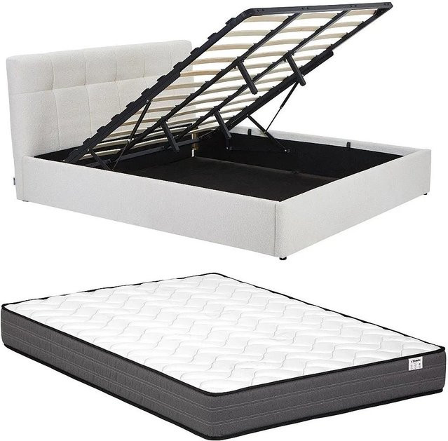 Vente-unique Bett Maziri mit Bettkasten in Weiß mit Bouclé-Stoff, B/T/H: 180 x 200 x 97 cm - Bild 1