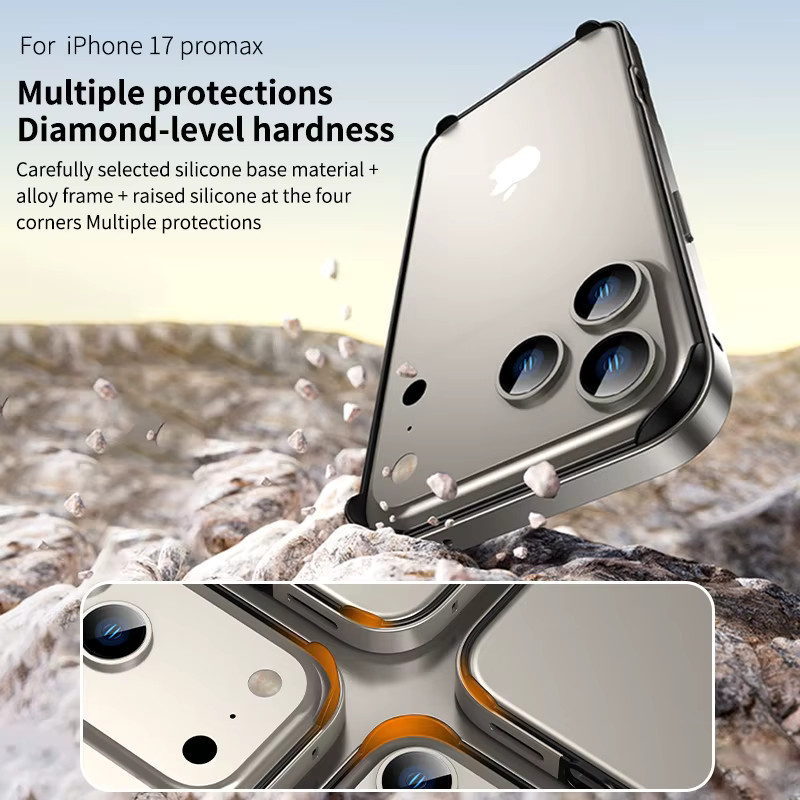 MACDOT Stoßfeste Silikon-Schutzhülle mit Aluminium-Metallrahmen für iPhone 17 Pro Max 17 Air 16 15 14 Plus 13 Pro Max in Gold - Bild 3