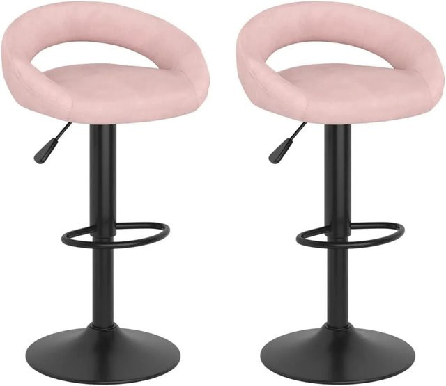 DELUKE Barhocker KALSII 2er Set, höhenverstellbare Barstühle aus Rosa Samt, drehbar für Küche und Hausbar - Bild 1