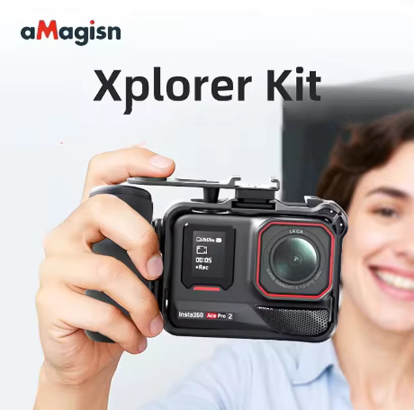 aMagisn Xplorer Grip Kit Zubehörset für Insta360 Ace Pro 2, Ace Pro und Ace Serie, Kameragriff aus ABS-Kunststoff mit Auslöseknopf, Schwarz - Bild 2
