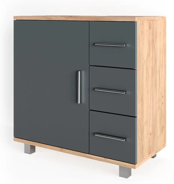 Vicco Waschtischunterschrank Ilias Badschrank in Eiche und Anthrazit, B/T/H: 60 x 33 x 60,8 cm - Bild 2