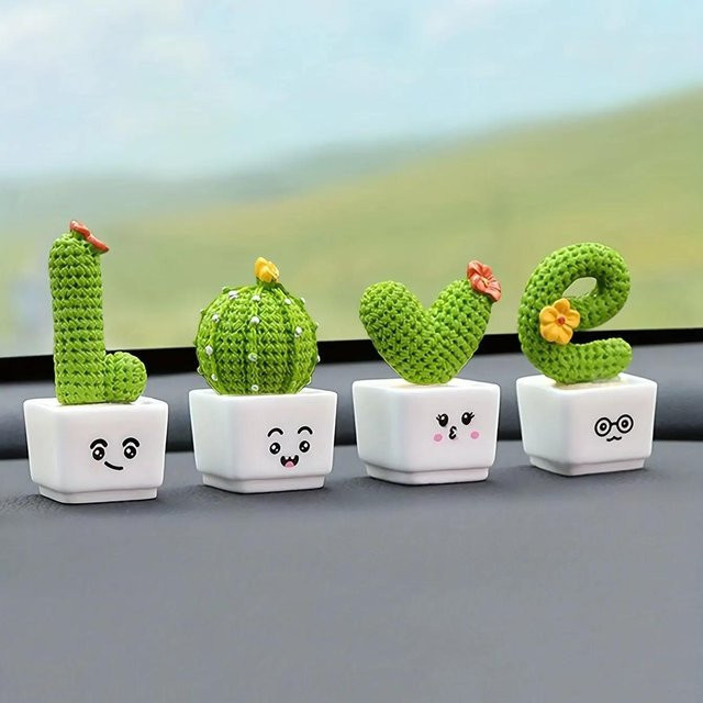 4er Set Sukkulenten-Kaktus aus Kunstharz in Grün für Dekoration und Feengarten von Household supplies MH - Bild 1