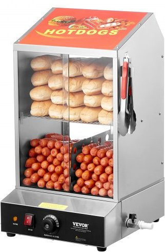 VEVOR Hot Dog Dampfgarer 37L elektrischer Brötchenwärmer mit Schiebetüren aus gehärtetem Glas und Temperaturregelung 30℃ bis 85℃ - Bild 1