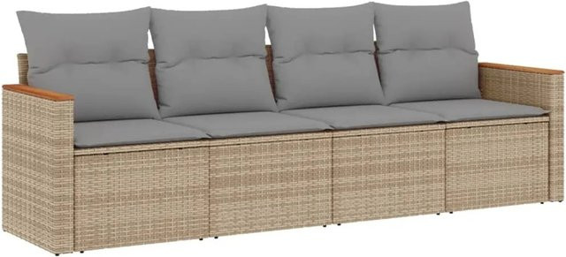 vidaXL 4-tlg Garten-Sofagarnitur aus Polyrattan mit Kissen in Beige und Grau - Bild 1