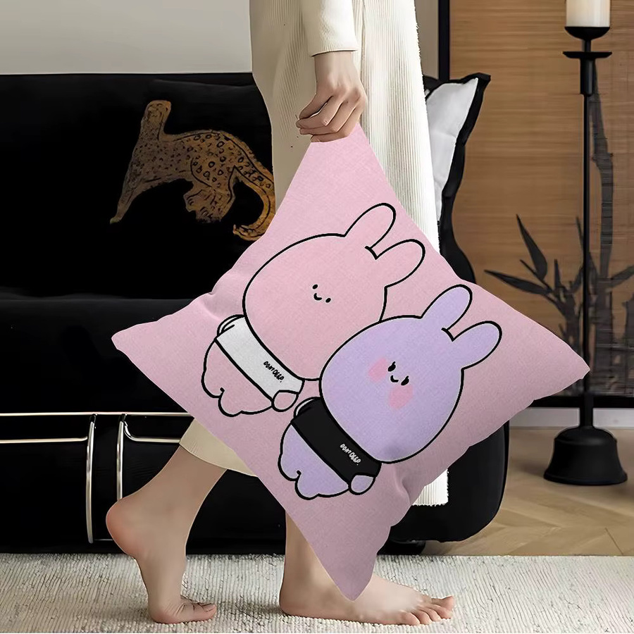 Asamimichaan Kissenbezug im Farmhouse-Stil mit Tiermotiv, quadratisch, Farbe: Pink, Breite: 30 cm, Höhe: 30 cm - Bild 4