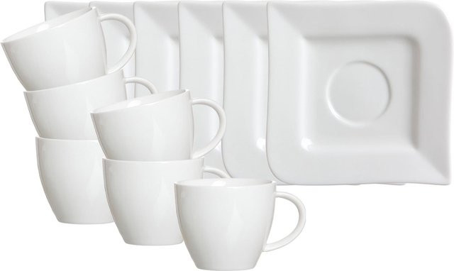 Ritzenhoff & Breker Kaffeetassen mit Untertassen Melodie, 6er Set, Weiß, 190 ml - Bild 1