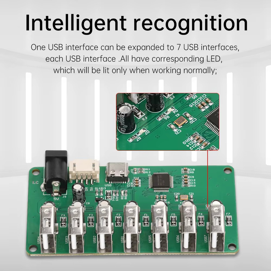 USB 2.0 Hub-Modul mit 7 Ports und Netzteil in Grün - Bild 2